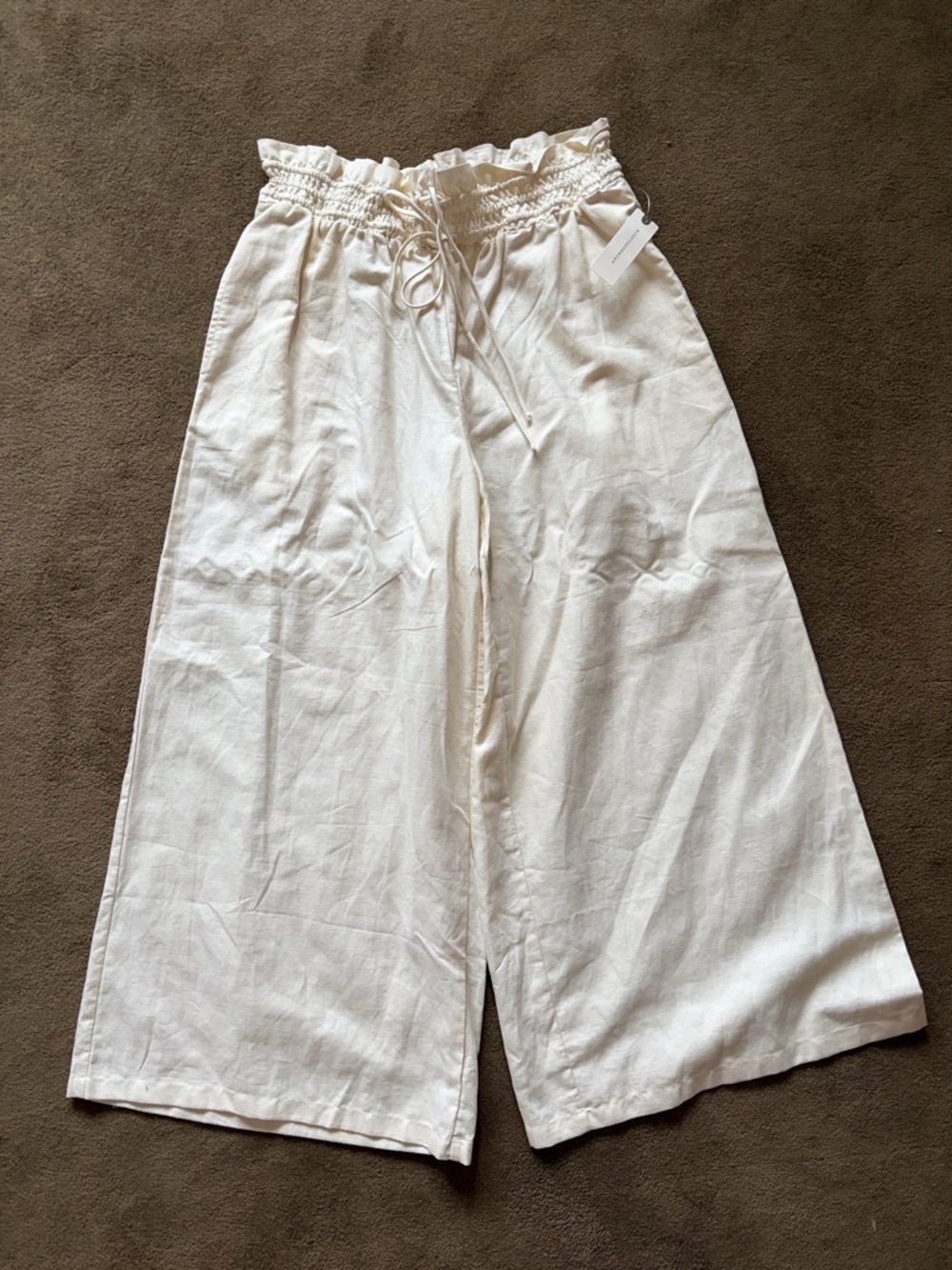 Anthropologie Ivory Wide-Leg Paperbag Waist Pants